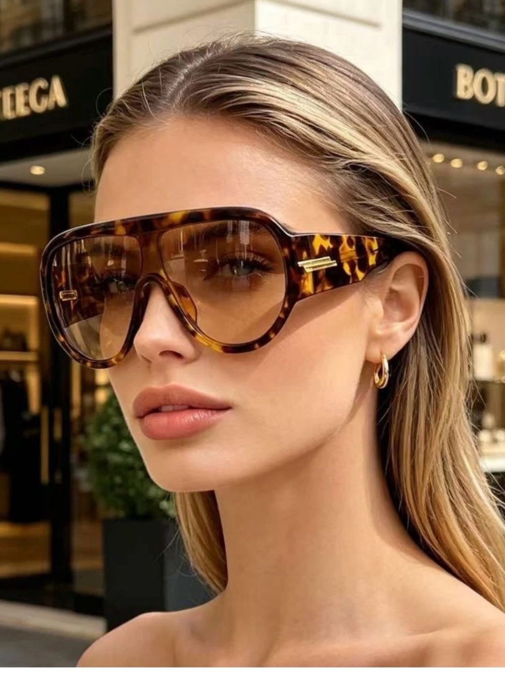 Bottega Veneta Tortoiseshell Oversized Shield Sunglasses - Brown BV1345S